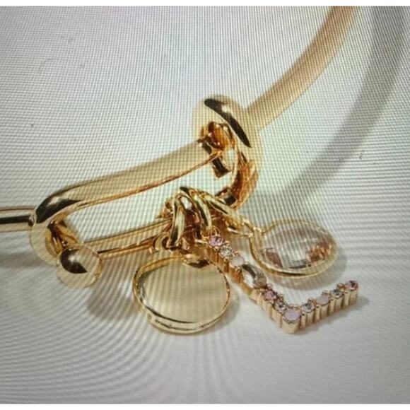 NWT LOFT Gold Tone Pave Rhinestone Initial Charm Bangle Bracelet - LETTER T - Picture 6 of 10